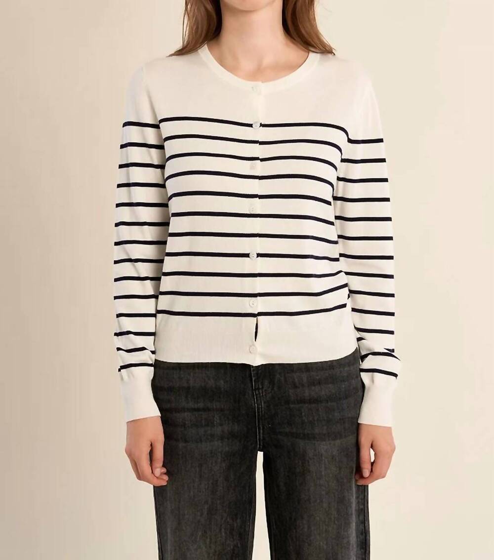 NEW MOLLY BRACKEN crewneck striped cardigan in off white